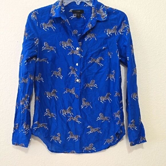 J. Crew Tops - J. Crew Blue Long Sleeve Notched Collar Button Down Shirt 00